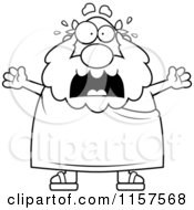 Cartoon Clipart Of A Black And White Stressed Old Greek Man Vector Outlined Coloring Page