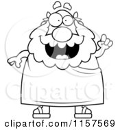 Cartoon Clipart Of A Black And White Plump Greek Man Holding Up An Idea And Expressing An Idea Vector Outlined Coloring Page