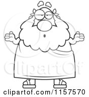Cartoon Clipart Of A Black And White Careless Plump Greek Man Shrugging Vector Outlined Coloring Page