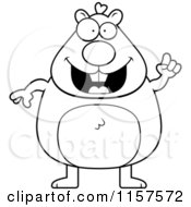 Cartoon Clipart Of A Black And White Hamster With An Idea Vector Outlined Coloring Page