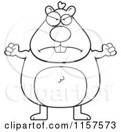 Cartoon Clipart Of A Black And White Mad Hamster Vector Outlined Coloring Page