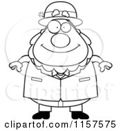 Cartoon Clipart Of A Black And White Plump Leprechaun Man Facing Front Vector Outlined Coloring Page