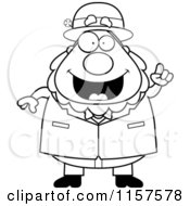 Cartoon Clipart Of A Black And White Happy Leprechaun With An Idea Vector Outlined Coloring Page