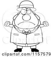 Cartoon Clipart Of A Black And White Plump Leprechaun Waving His Fists In Anger Vector Outlined Coloring Page