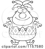 Cartoon Clipart Of A Black And White Pudgy Jester Vector Outlined Coloring Page