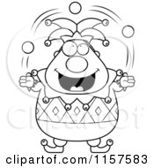 Cartoon Clipart Of A Black And White Pudgy Jester Juggling Vector Outlined Coloring Page