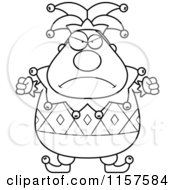Cartoon Clipart Of A Black And White Pudgy Mad Jester Vector Outlined Coloring Page