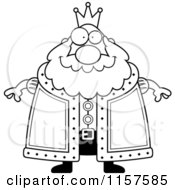 Cartoon Clipart Of A Black And White Plump King Vector Outlined Coloring Page