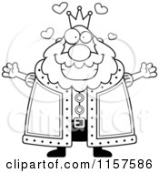 Cartoon Clipart Of A Black And White Plump King With Open Arms Vector Outlined Coloring Page