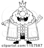 Cartoon Clipart Of A Black And White Plump King With An Idea Vector Outlined Coloring Page