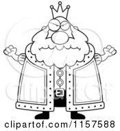 Cartoon Clipart Of A Black And White Mad Plump King Vector Outlined Coloring Page