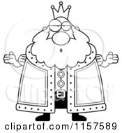 Cartoon Clipart Of A Black And White Careless Plump King Shrugging Vector Outlined Coloring Page