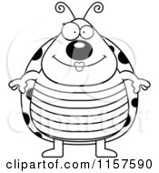 Cartoon Clipart Of A Black And White Chubby Ladybug Vector Outlined Coloring Page