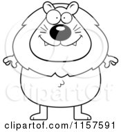 Cartoon Clipart Of A Black And White Plump Male Lion Facing Front Vector Outlined Coloring Page