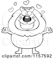 Cartoon Clipart Of A Black And White Loving Plump Lion With Open Arms Vector Outlined Coloring Page