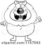 Cartoon Clipart Of A Black And White Plump Lion With An Idea Vector Outlined Coloring Page