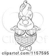 Cartoon Clipart Of A Black And White Plump Mermaid Vector Outlined Coloring Page