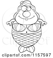 Cartoon Clipart Of A Black And White Plump Mermaid Vector Outlined Coloring Page