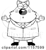 Cartoon Clipart Of A Black And White Careless Cat Shrugging In A Suit Vector Outlined Coloring Page