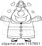 Poster, Art Print Of Black And White Pudgy Fireman With Open Arms