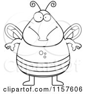 Cartoon Clipart Of A Black And White Chubby Fly Vector Outlined Coloring Page