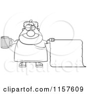 Cartoon Clipart Of A Black And White Plump Frat Man Holding Beer And A Blank Scroll Vector Outlined Coloring Page