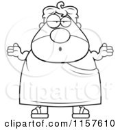 Cartoon Clipart Of A Black And White Plump Frat Man Shrugging Vector Outlined Coloring Page