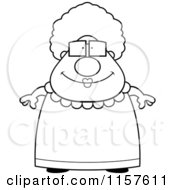 Cartoon Clipart Of A Black And White Chubby Granny In A Pink Dress Vector Outlined Coloring Page
