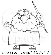 Cartoon Clipart Of A Black And White Chubby Greek Man Holding Lightning Vector Outlined Coloring Page