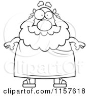 Cartoon Clipart Of A Black And White Chubby Friendly Greek Man Vector Outlined Coloring Page