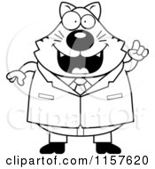 Cartoon Clipart Of A Black And White Plump Business Cat With An Idea Vector Outlined Coloring Page