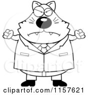 Cartoon Clipart Of A Black And White Plump Mad Business Cat Vector Outlined Coloring Page