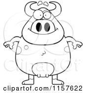Cartoon Clipart Of A Black And White Plump Cow Standing Upright Vector Outlined Coloring Page