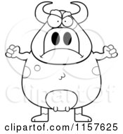 Cartoon Clipart Of A Black And White Chubby Angry Bull Vector Outlined Coloring Page
