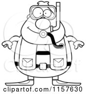 Cartoon Clipart Of A Black And White Chubby Male Scuba Diver Vector Outlined Coloring Page