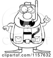 Cartoon Clipart Of A Black And White Chubby Male Scuba Diver With An Idea Vector Outlined Coloring Page by Cory Thoman