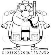 Cartoon Clipart Of A Black And White Chubby Female Scuba Diver Vector Outlined Coloring Page by Cory Thoman