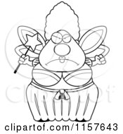 Cartoon Clipart Of A Black And White Mad Plump Fairy Godmother Vector Outlined Coloring Page by Cory Thoman