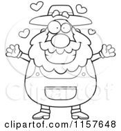 Cartoon Clipart Of A Black And White Loving Prospector With Open Arms Vector Outlined Coloring Page by Cory Thoman