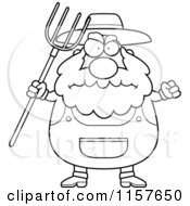 Poster, Art Print Of Black And White Plump Farmer Waving A Pitchfork In Anger