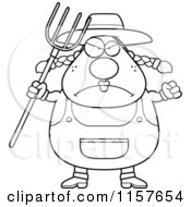 Poster, Art Print Of Black And White Plump Female Farmer With A Pitchfork