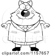 Cartoon Clipart Of A Black And White Plump Business Cat In A Suit Vector Outlined Coloring Page