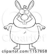 Cartoon Clipart Of A Black And White Chubby Bunny Vector Outlined Coloring Page