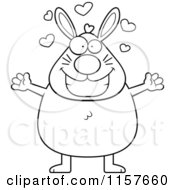 Cartoon Clipart Of A Black And White Amorous Chubby Bunny Vector Outlined Coloring Page