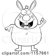 Cartoon Clipart Of A Black And White Plump Rabbit With An Idea Vector Outlined Coloring Page