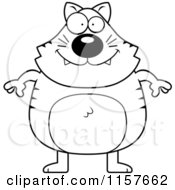 Cartoon Clipart Of A Black And White Plump Kitty Standing On His Hind Legs Vector Outlined Coloring Page