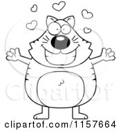 Cartoon Clipart Of A Black And White Chubby Cat With Open Arms Vector Outlined Coloring Page