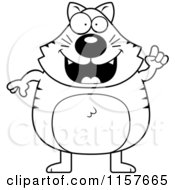 Cartoon Clipart Of A Black And White Cat With An Idea Vector Outlined Coloring Page