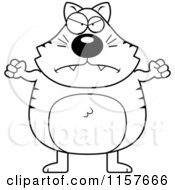 Cartoon Clipart Of A Black And White Plump Cat Waving His Fists Vector Outlined Coloring Page
