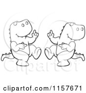 Cartoon Clipart Of A Black And White Dancing Tyrannosaurus Rex Couple Vector Outlined Coloring Page